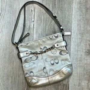 Coach Moto Optic C Signature Metallic Silver Jacquard Crossbody Bag F19820